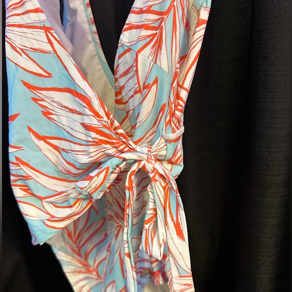 VINCE CAMUTO Women's Aqua Tropical Print Wrap Side Tie One Piece Swimsuit - Picture 5 of 8